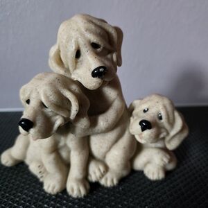 Beige Ceramic Dog Figurine Trio - Decorative Pet Sculpture